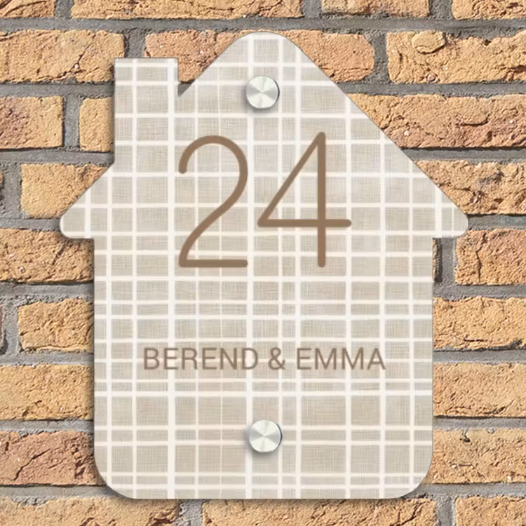 Beige raster - Klassiek Naambord Huisje klein -sfeer5