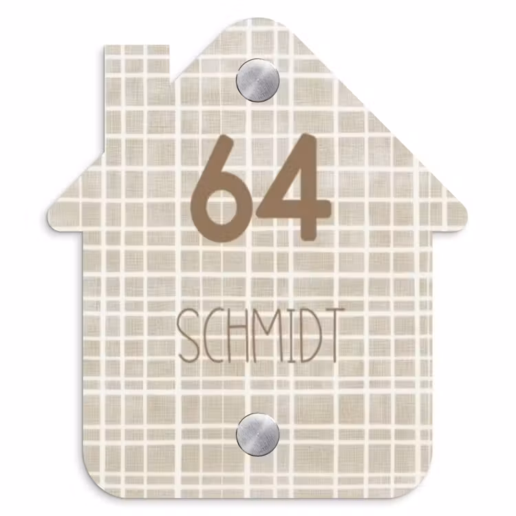 Beige raster - Modern Naambord Huisje klein -3d