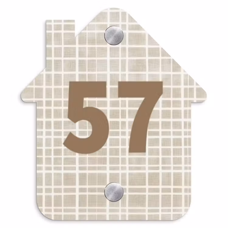 Beige raster - Traditioneel Naambord Huisje klein -3d
