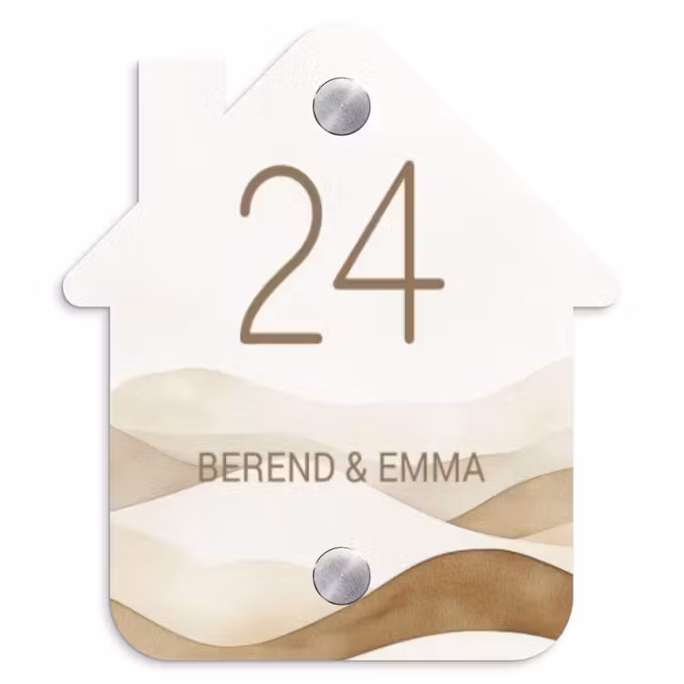Beige landschap - Klassiek Naambord Huisje klein -3d
