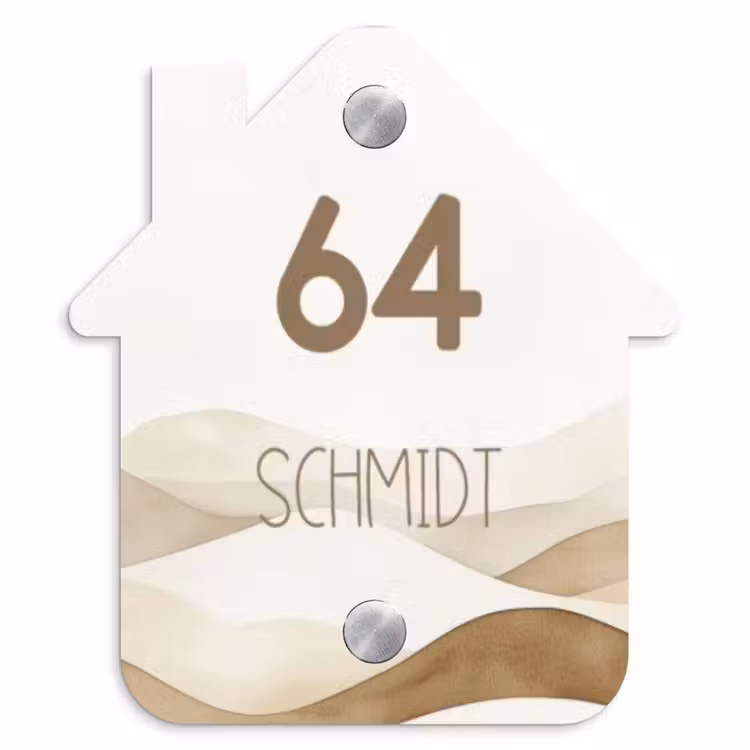 Beige landschap - Modern Naambord Huisje klein -3d