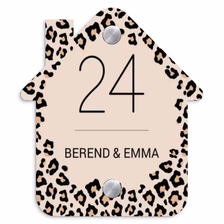 Beige luipaardprint - Klassiek Naambord Huisje klein -3d
