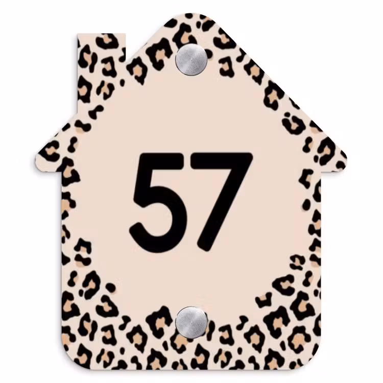 Beige luipaardprint - Traditioneel Naambord Huisje klein -3d