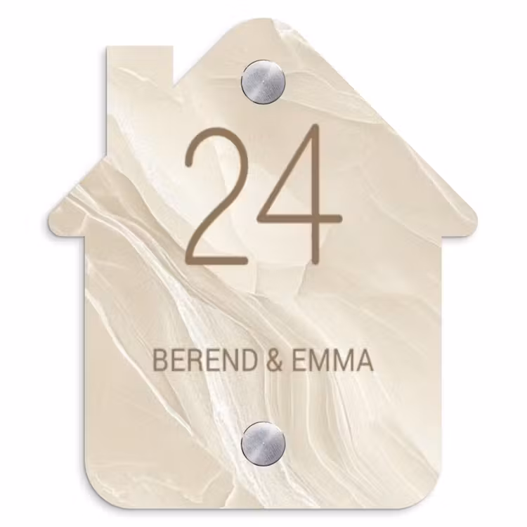 Beige - Marmer - Klassiek Naambord Huisje klein -3d