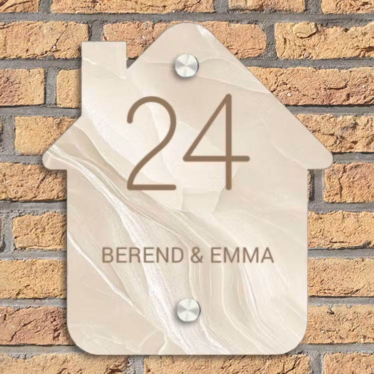 Beige - Marmer - Klassiek Naambord Huisje klein -sfeer5