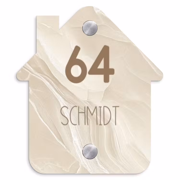 Beige - Marmer - Modern Naambord Huisje klein -3d