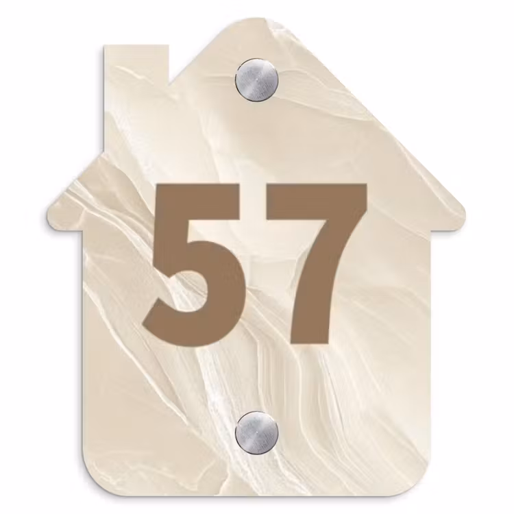 Beige - Marmer - Traditioneel Naambord Huisje klein -3d