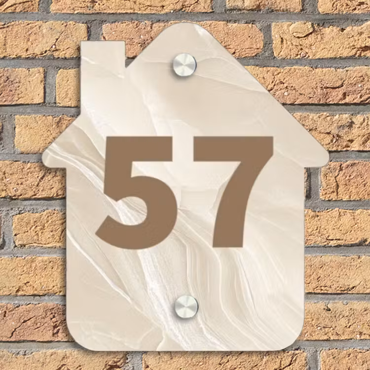 Beige - Marmer - Traditioneel Naambord Huisje klein -sfeer5