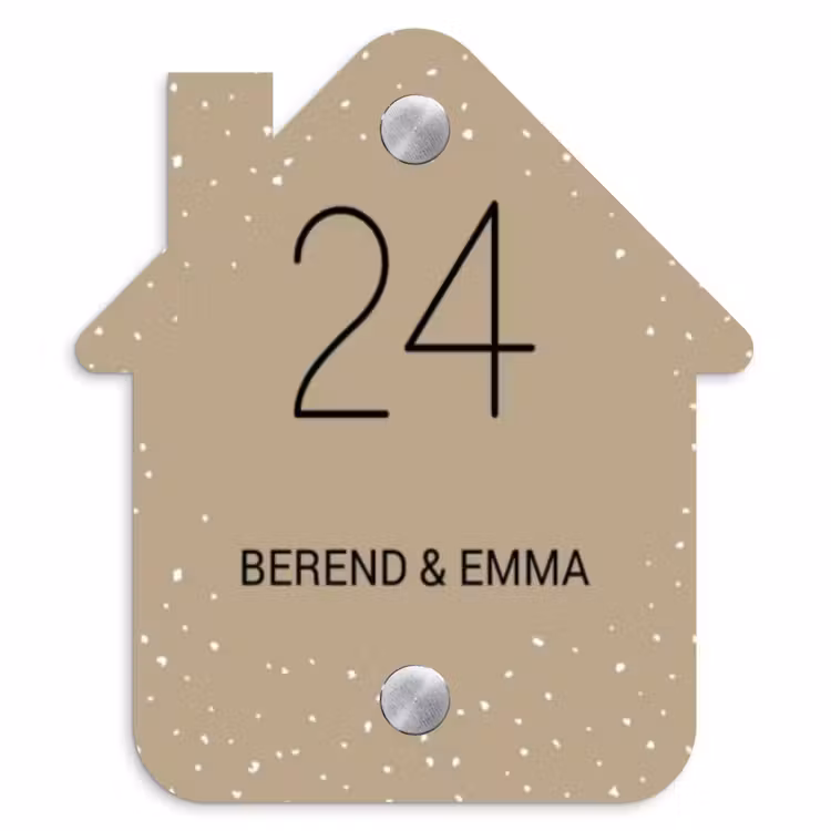 Beige met stippen - Klassiek Naambord Huisje klein -3d