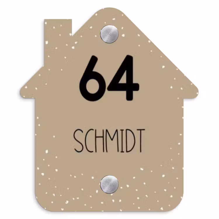 Beige met stippen - Modern Naambord Huisje klein -3d