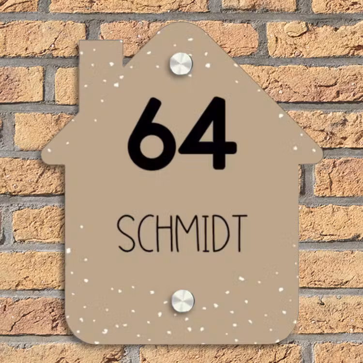 Beige met stippen - Modern Naambord Huisje klein -sfeer5