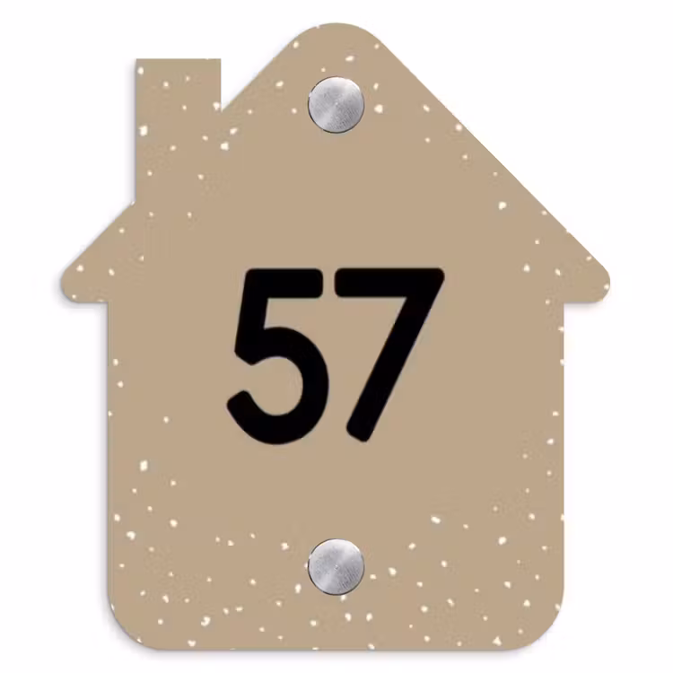 Beige met stippen - Traditioneel Naambord Huisje klein -3d