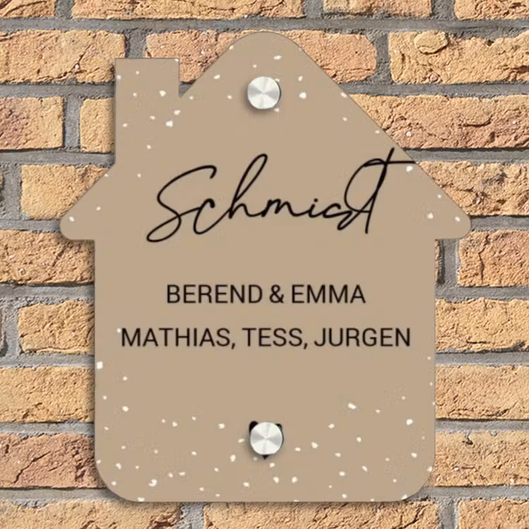 Beige met stippen - Sierlijk Naambord Huisje klein -sfeer5