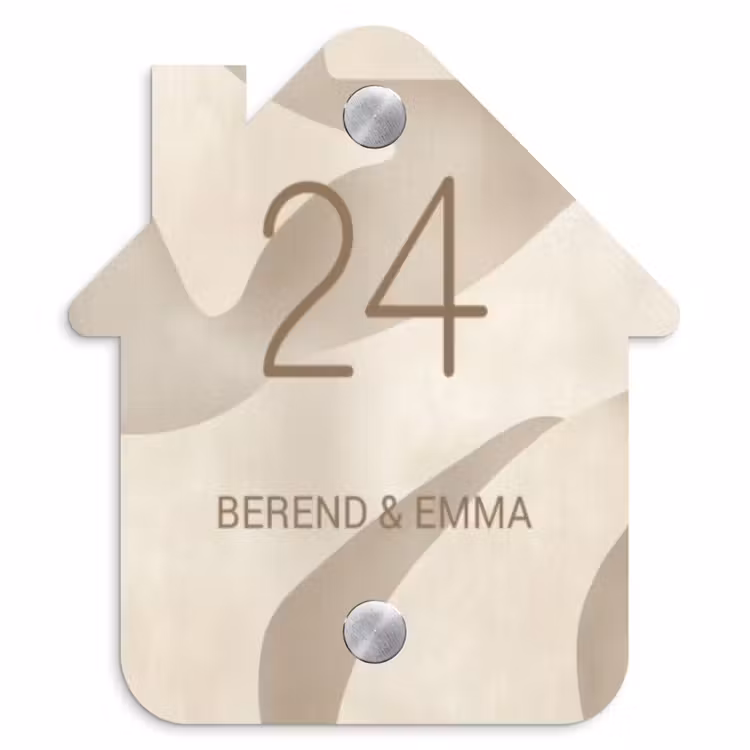 Beige organisch - Klassiek Naambord Huisje klein -3d