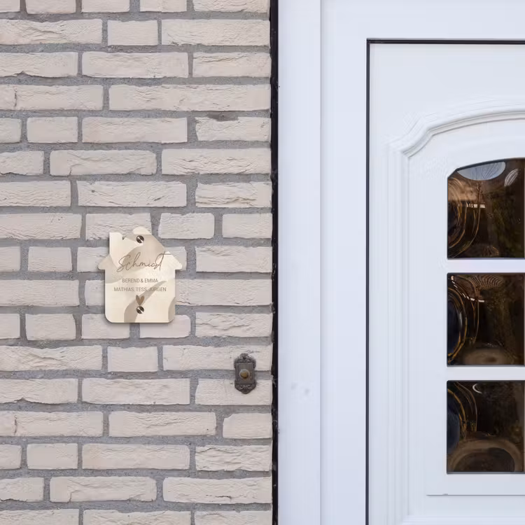 Beige organisch - Sierlijk Naambord Huisje klein -sfeer1
