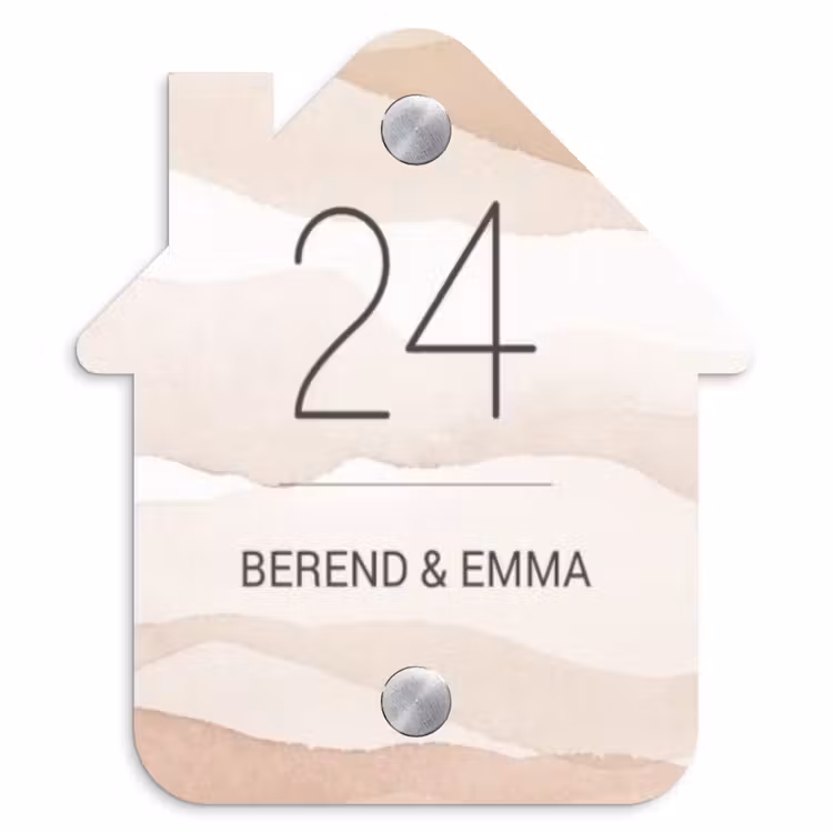 Beige lagen - Klassiek Naambord Huisje klein -3d