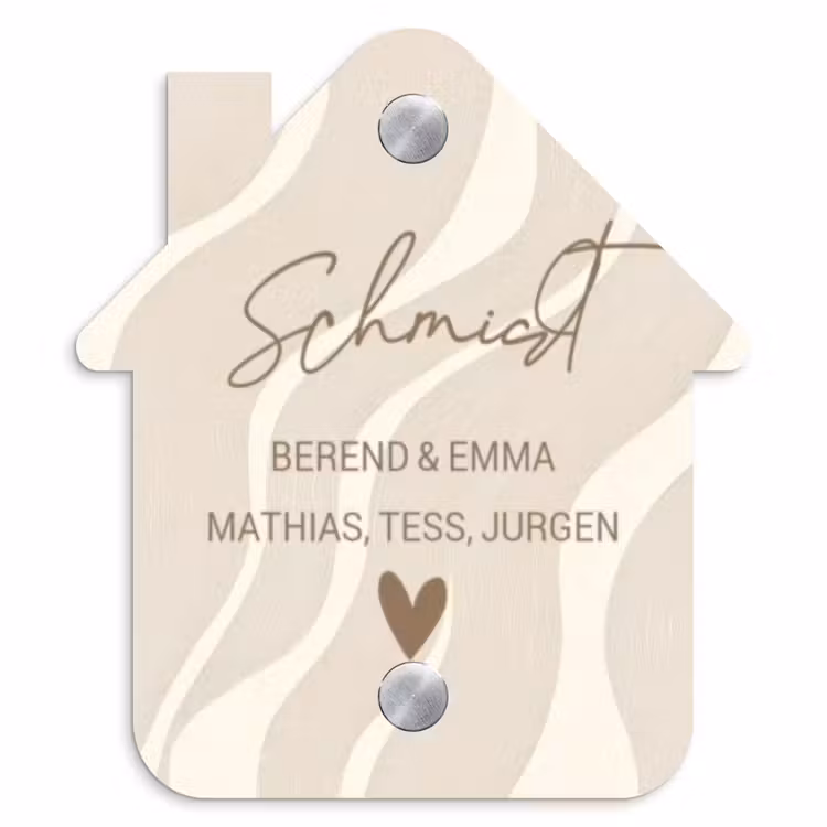 Beige golven - Sierlijk Naambord Huisje klein -3d