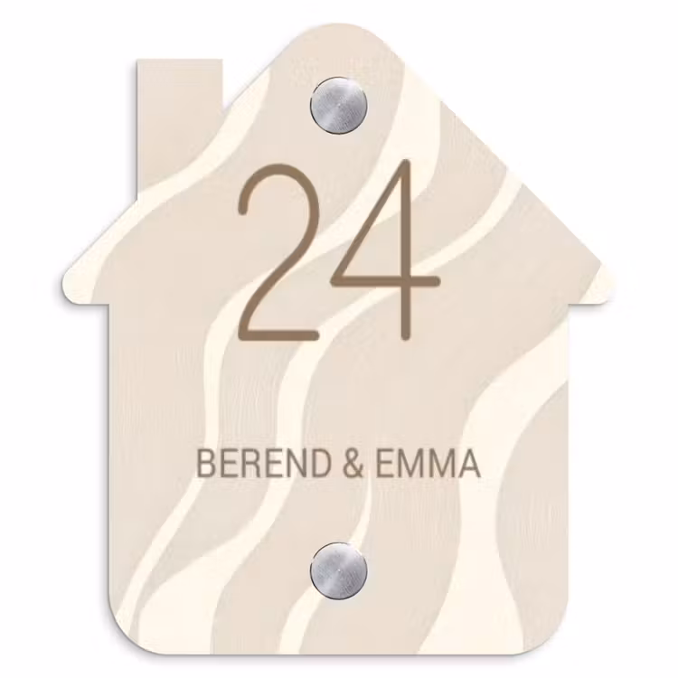 Beige golven - Klassiek Naambord Huisje klein -3d