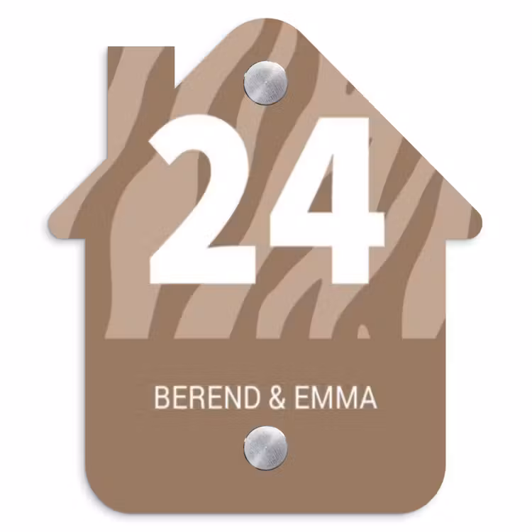 Beige zebra - Klassiek Naambord Huisje klein -3d
