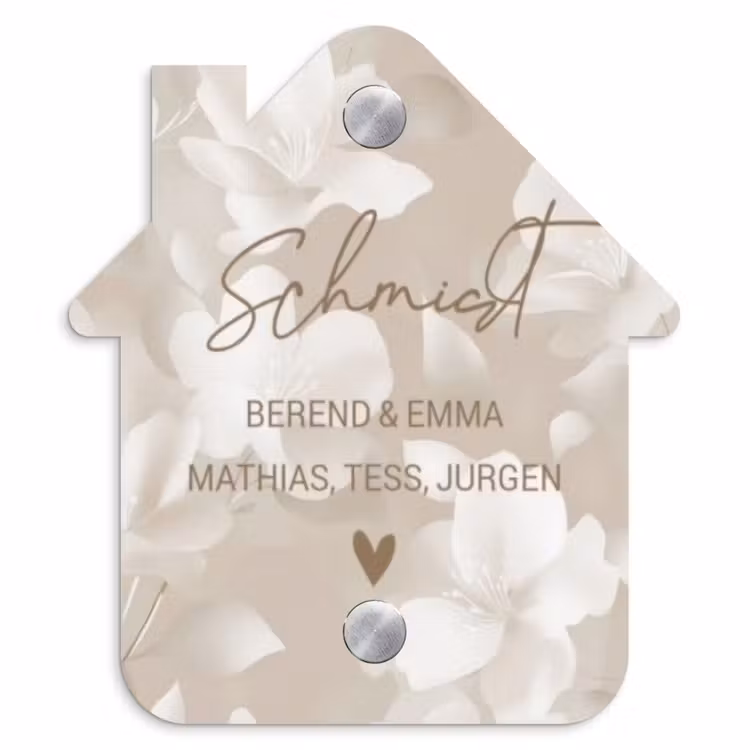 Beigefarbene Blumen - Elegant Naambord Huisje klein -3d