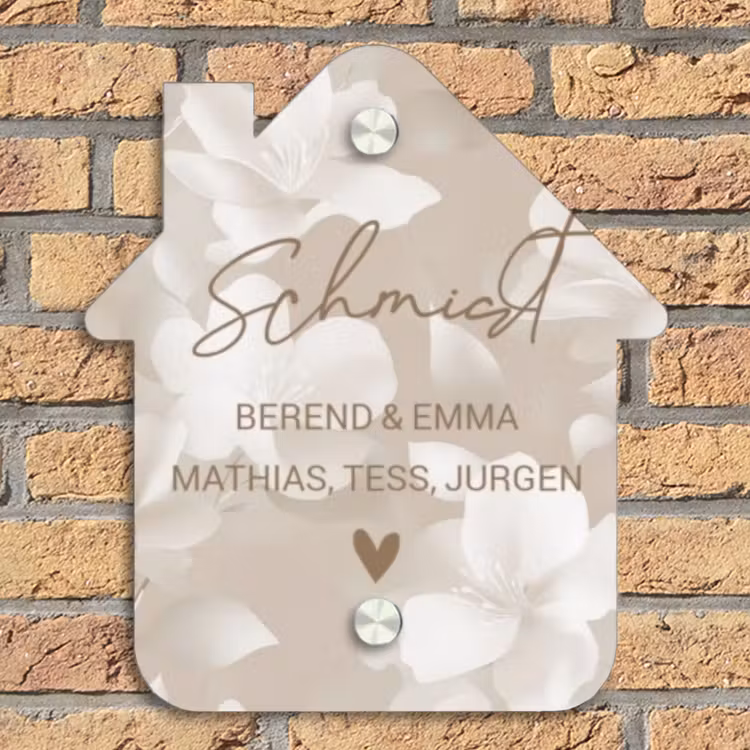 Beigefarbene Blumen - Elegant Naambord Huisje klein -sfeer5