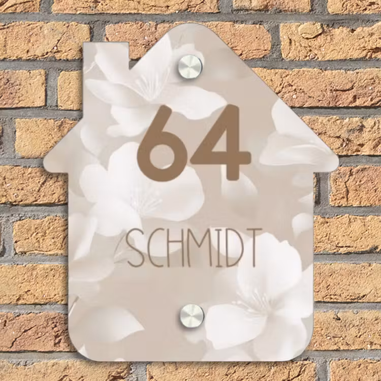 Beigefarbene Blumen - Modern Naambord Huisje klein -sfeer5