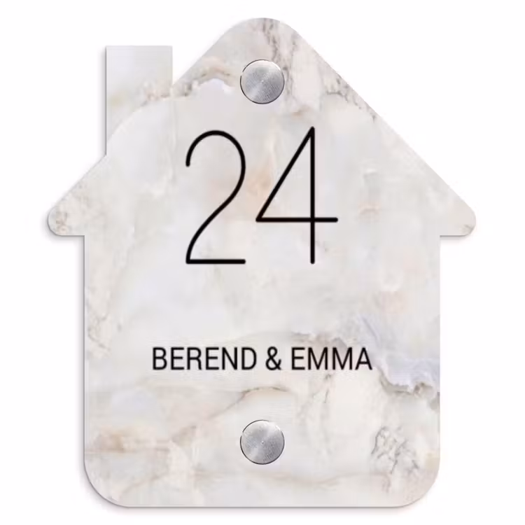 Beige marmer - Klassiek Naambord Huisje klein -3d