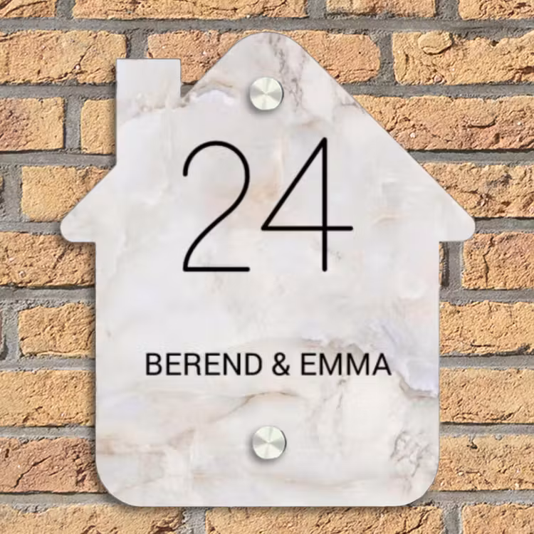 Beige marmer - Klassiek Naambord Huisje klein -sfeer5