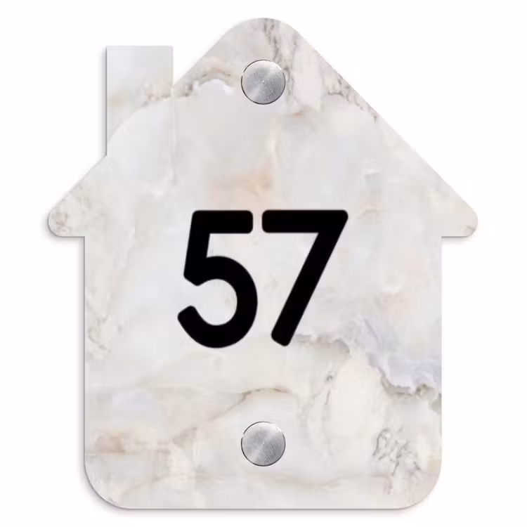 Beige marmer - Modern Naambord Huisje klein -3d