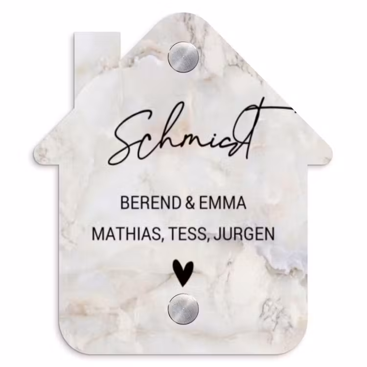 Beige marmer - Sierlijk Naambord Huisje klein -3d