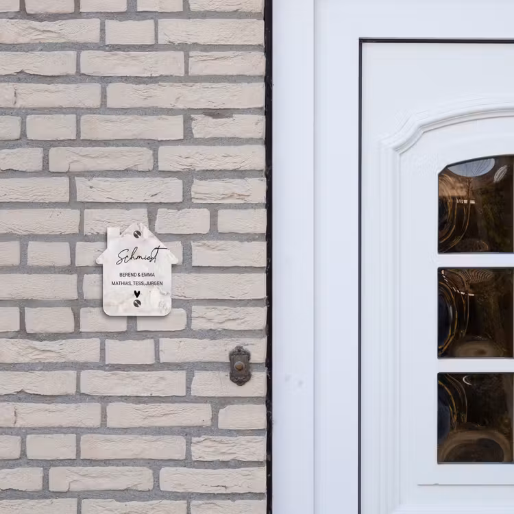 Beige marmer - Sierlijk Naambord Huisje klein -sfeer1