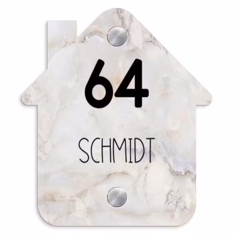 Beige marmer - Traditioneel Naambord Huisje klein -3d