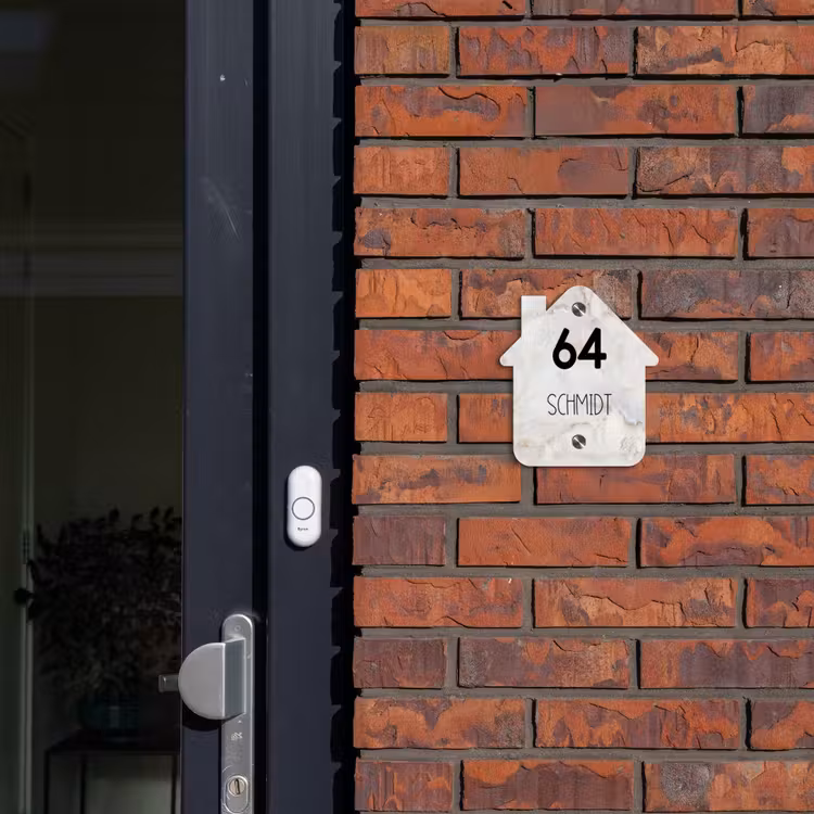 Beige marmer - Traditioneel Naambord Huisje klein -sfeer2