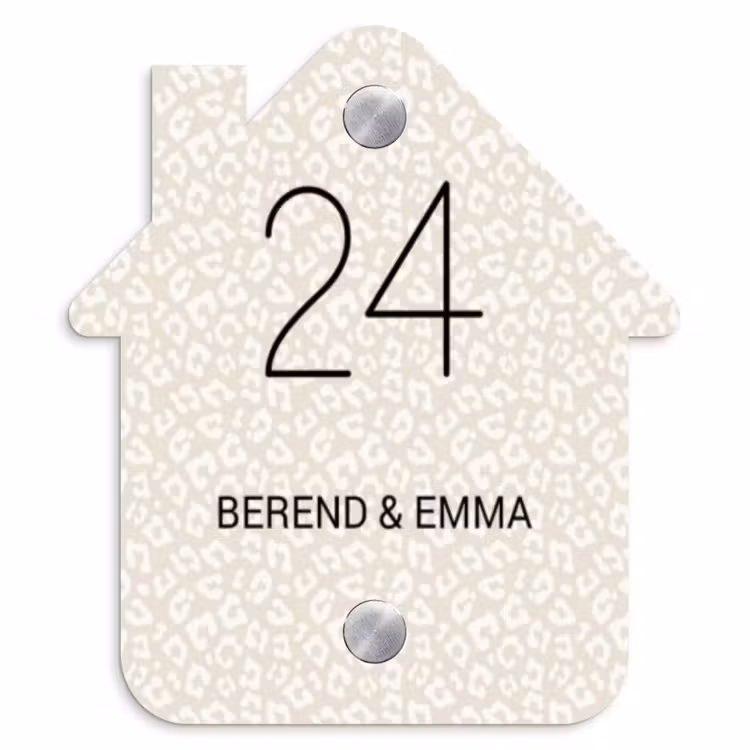 Beige panterprint - Klassiek Naambord Huisje klein -3d