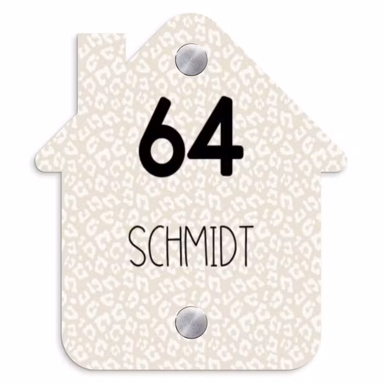 Beige panterprint - Modern Naambord Huisje klein -3d