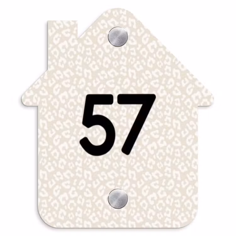 Beige panterprint - Traditioneel Naambord Huisje klein -3d