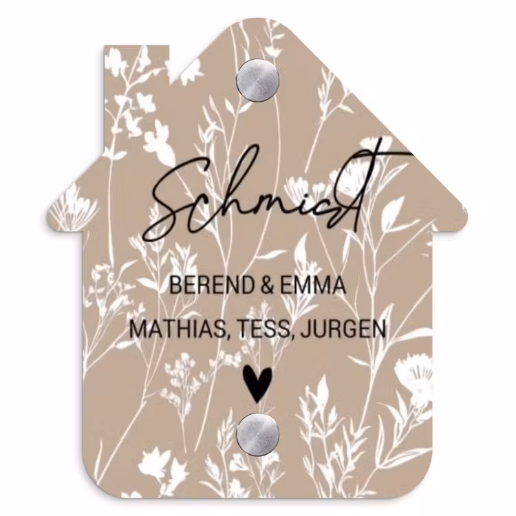 Beiges Blumenmuster - Elegant Naambord Huisje klein -3d