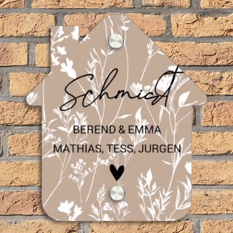 Beiges Blumenmuster - Elegant Naambord Huisje klein -sfeer5