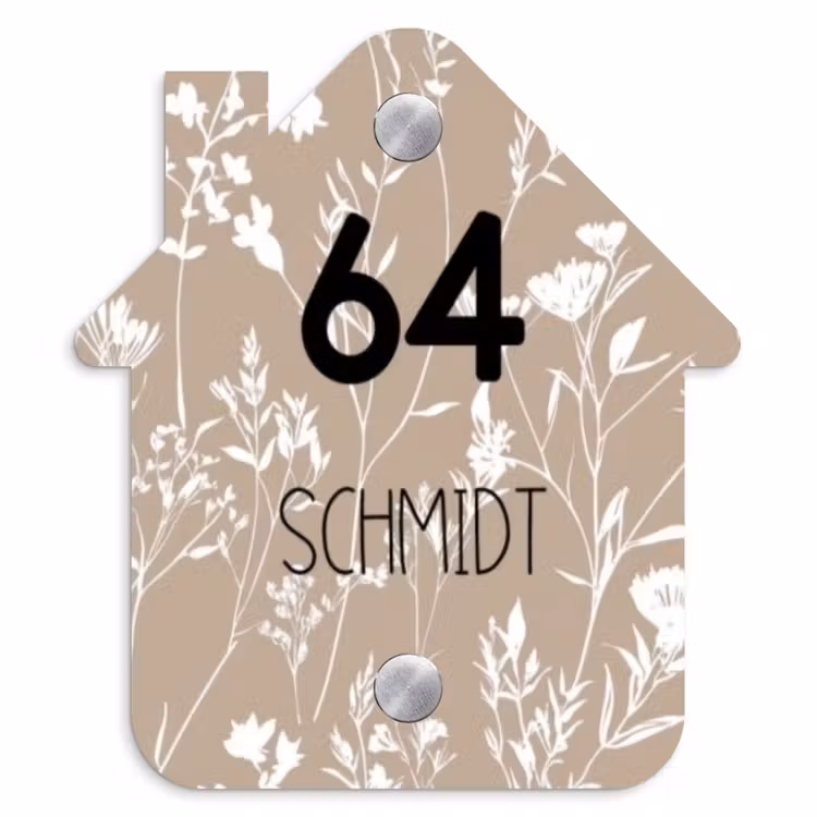 Beiges Blumenmuster - Modern Naambord Huisje klein -3d