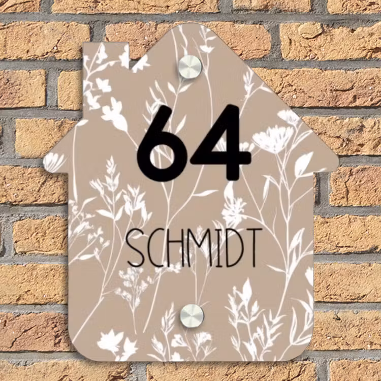 Beiges Blumenmuster - Modern Naambord Huisje klein -sfeer5