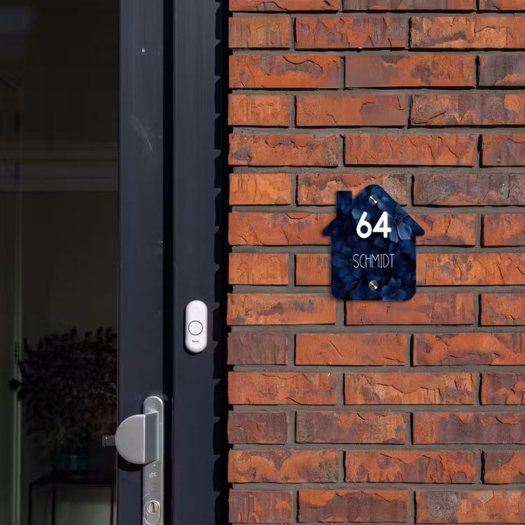 Blauwe bloemen - Modern Naambord Huisje klein -sfeer2