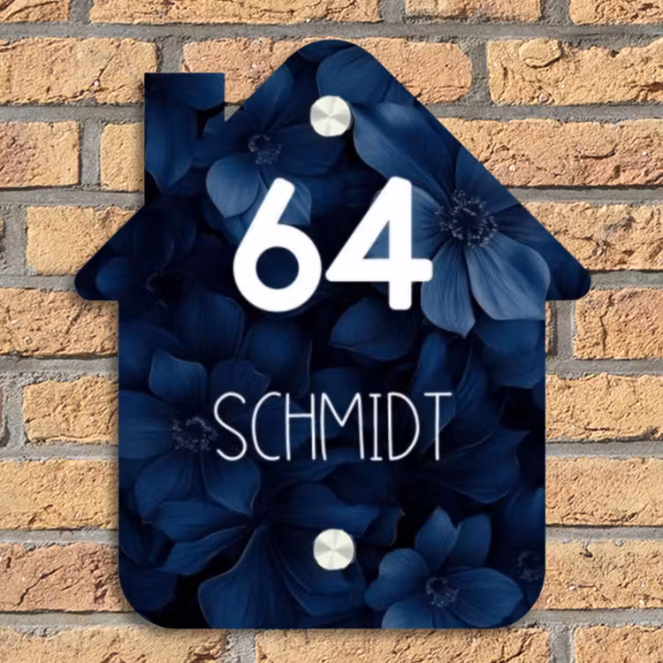 Blauwe bloemen - Modern Naambord Huisje klein -sfeer5