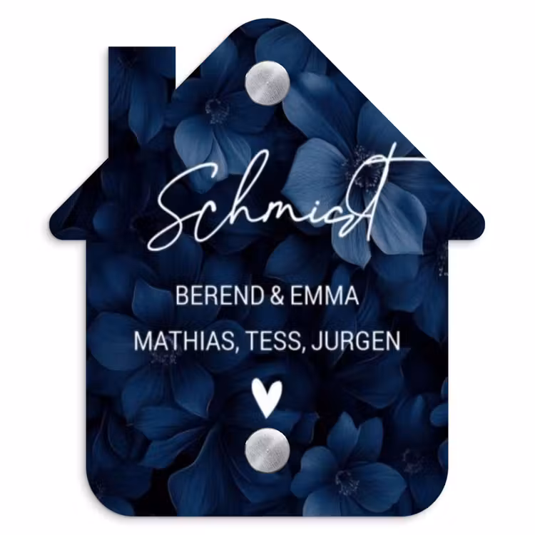 Blauwe bloemen - Sierlijk Naambord Huisje klein -3d
