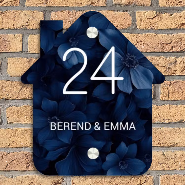 Blauwe bloemen - Sierlijk Naambord Huisje klein -sfeer5