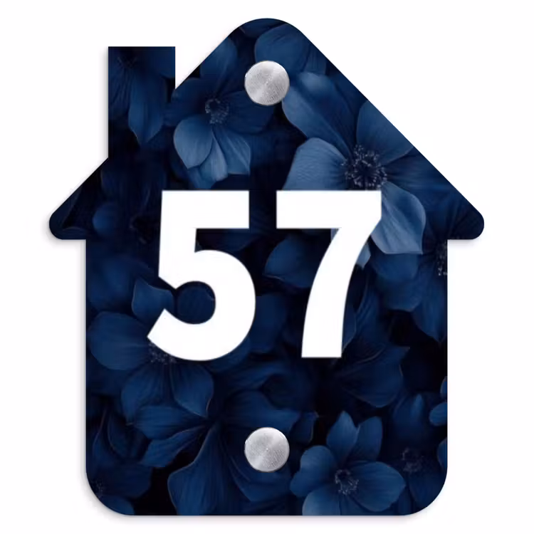 Blauwe bloemen - Traditioneel Naambord Huisje klein -3d