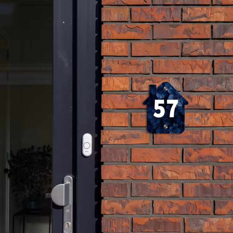 Blauwe bloemen - Traditioneel Naambord Huisje klein -sfeer2