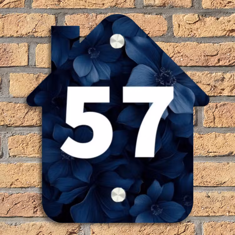 Blauwe bloemen - Traditioneel Naambord Huisje klein -sfeer5