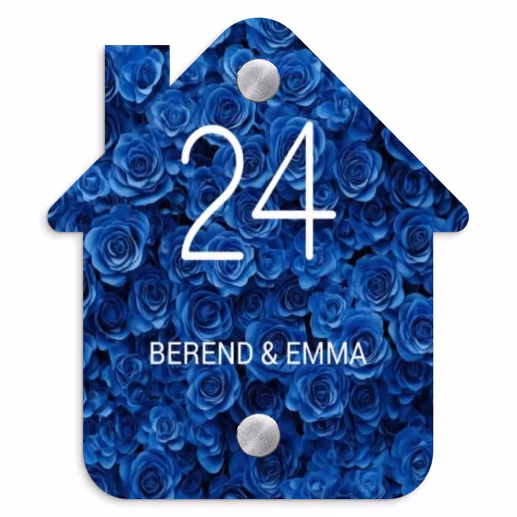 Blauwe rozen - Klassiek Naambord Huisje klein -3d