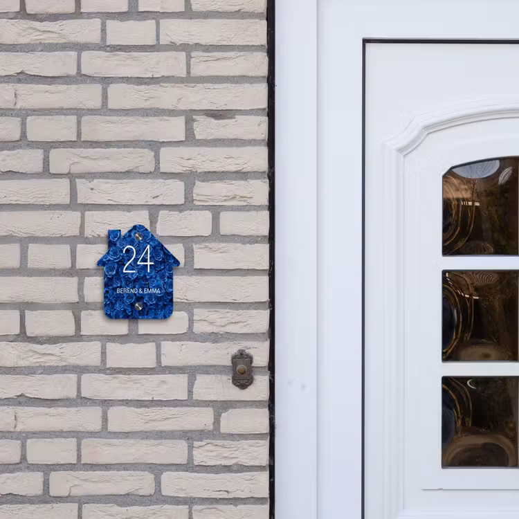 Blauwe rozen - Klassiek Naambord Huisje klein -sfeer1