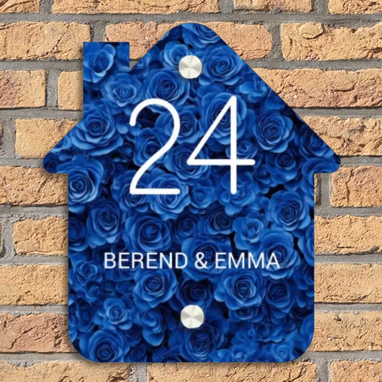Blauwe rozen - Klassiek Naambord Huisje klein -sfeer5